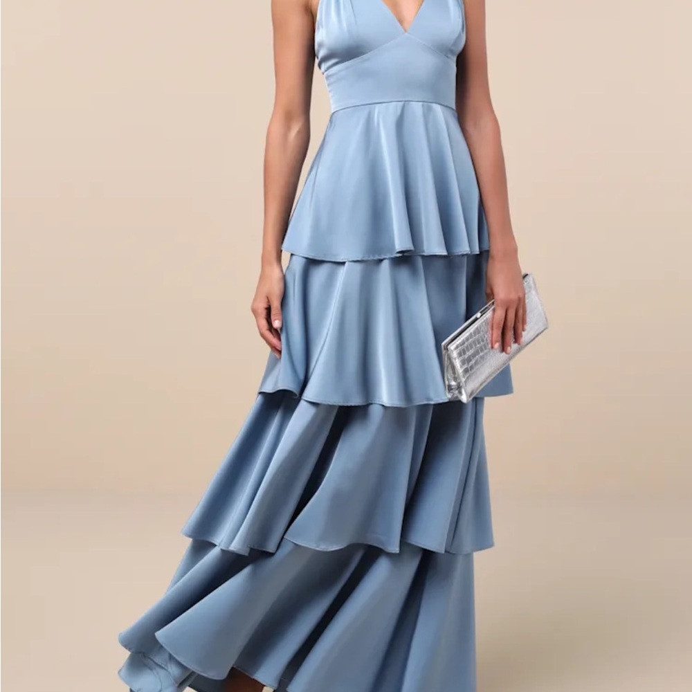 New Lulus Blue Tiered Evening Gown